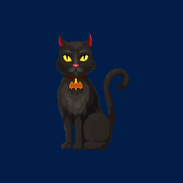 Cartoon Cat Spooky Halloween Character Black Cat Personage Wear Collar — 图库矢量图片