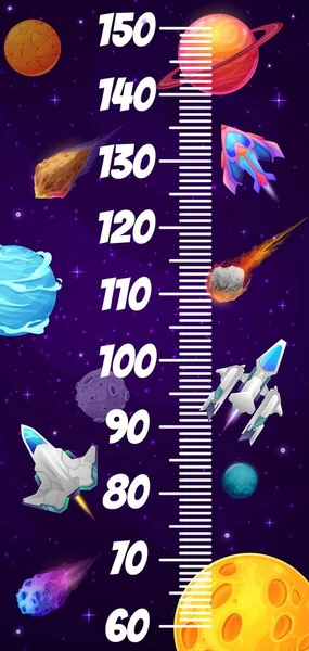 Kinder Höhendiagramm Lineal Zeichentrickweltraumplaneten Kometen Und Raumsonden Kinder Wachsen Zentimeter — Stockvektor