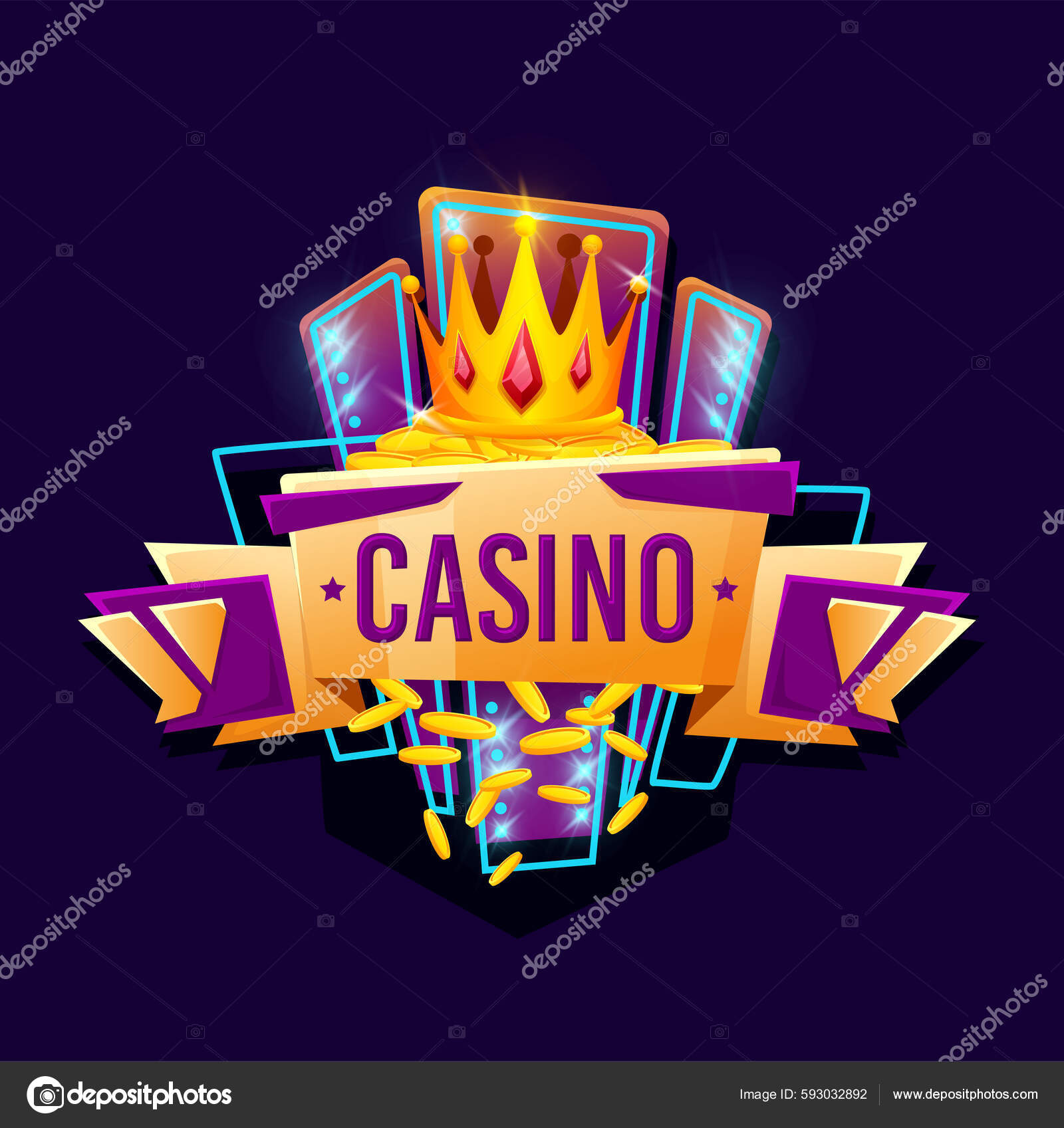 Casino Sign Gambling Game Poker Jackpot Win Neon Light Vector.