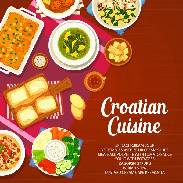 Croatian Food Menu Dishes Restaurant Cuisine Menu Cover Lunch Dinner — Stock Vector