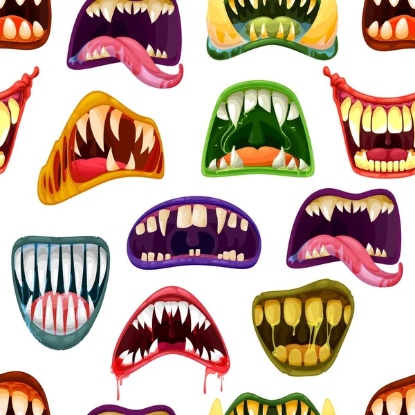 Zombie Clown Vampire Cartoon Monster Mouths Seamless Pattern Halloween Horror — 图库矢量图片