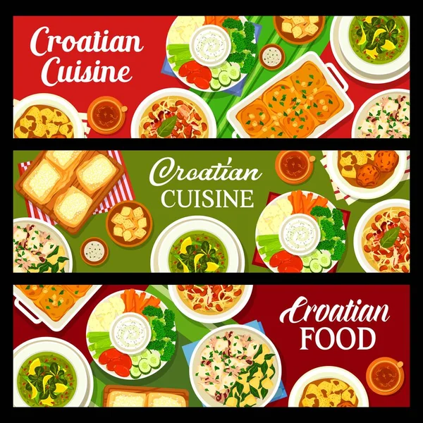 Chorvatské Jídelní Menu Pokrmy Obědy Večeře Vektorové Kuchyně Restaurace Menu — Stockový vektor
