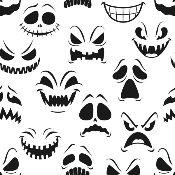 Halloween Pumpkin Faces Seamless Pattern Vector Background Scary Jack Lantern — Stok Vektör
