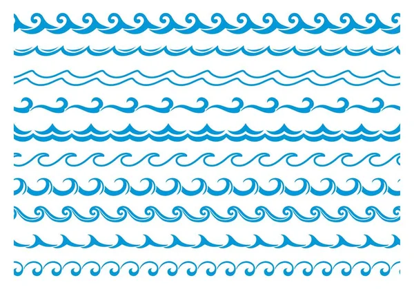 Sea Ocean Blue Wave Line Water Surf Border Frames Vector — Stock Vector