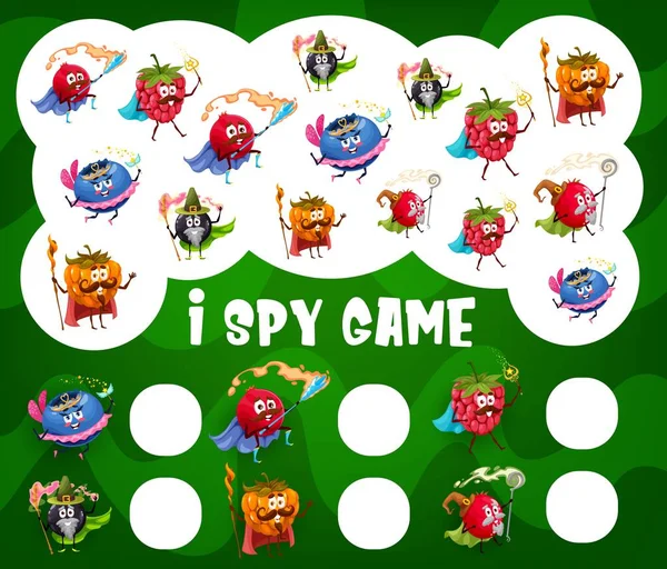 Spy Game Worksheet Cartoon Berry Wizard Mage Fairy Characters Child — ストックベクタ