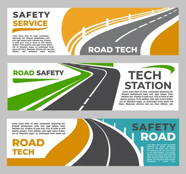 Safety Roads Industry Banners Highway Pathway Vector Traffic Technology Safe — Stock Vector