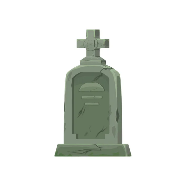 Old Tomb Stone Cross Cemetery Memorial Cracked Vector Gravestone Halloween — Stockový vektor