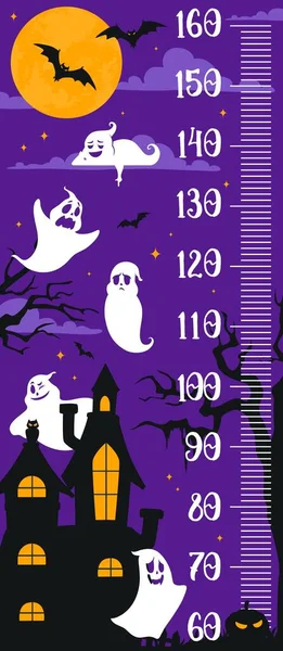 Gyerek Magassági Táblázat Halloween Szellemek Temetőben Vektornövekedés Mérő Baba Magas — Stock Vector