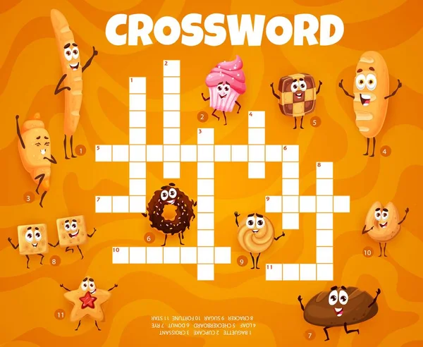 Cartoon Bakery Pastry Cakes Cookies Crossword Grid Worksheet Find Word — стоковый вектор