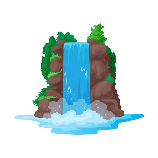 Scenery of cartoon waterfall, vector falling water from cliff. Vector waterfall cascade scenery, game asset landscape, coastal nature, torrent splashes
