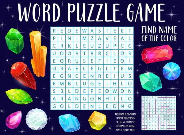 Gems Jewel Crystals Word Search Puzzle Game Worksheet Kids Quiz — Archivo Imágenes Vectoriales