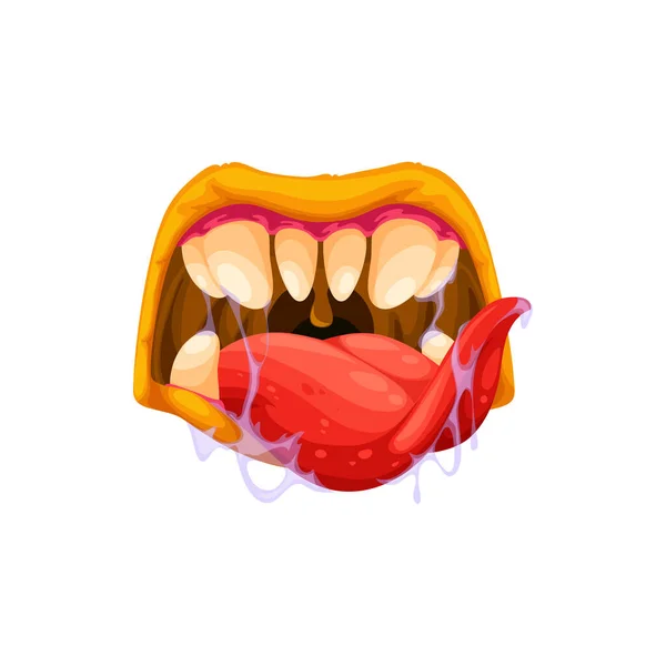 Ugly Hungry Ogre Jaws Mouth Teeth Scary Monster Isolated Cartoon — Vector de stock