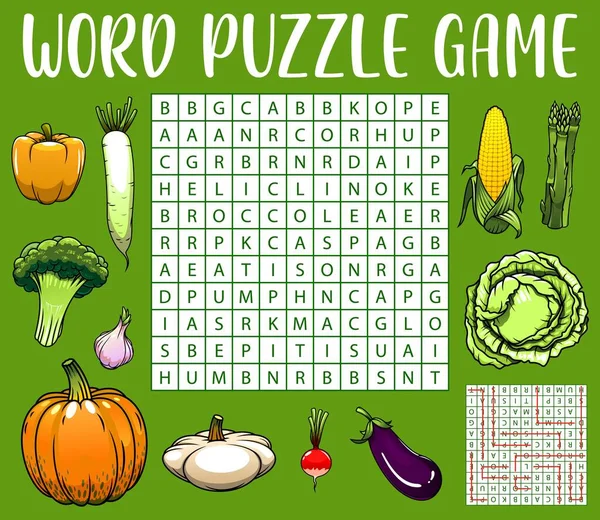 Raw Farm Vegetables Word Search Puzzle Game Worksheet Child Quiz — Stock vektor