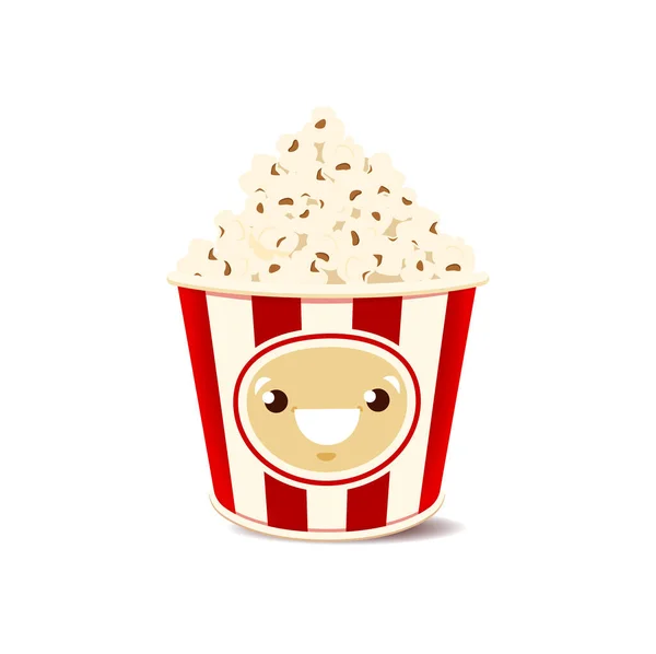 Cartoon Popcorn Character Funny Vector Pop Corn Bucket Cute Smiling — Vector de stock