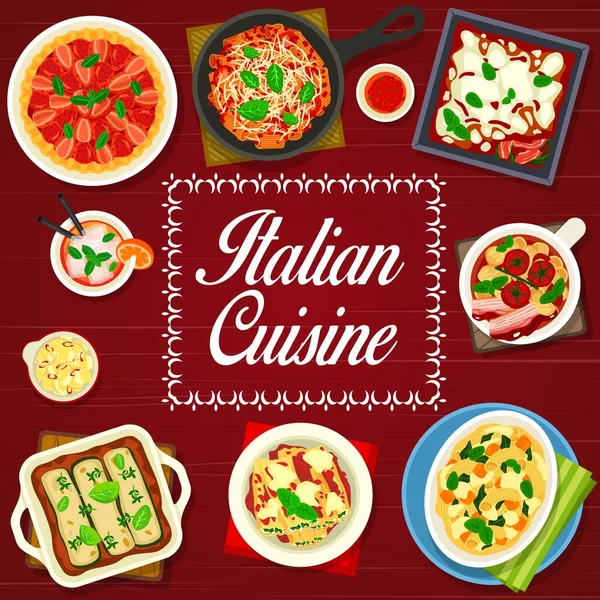 Italian Cuisine Food Restaurant Menu Cover Pasta Lasagna Dishes Vector — Vettoriale Stock