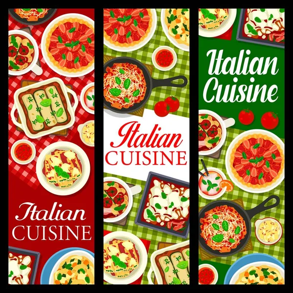 Italian Food Banners Italy Cuisine Restaurant Menu Pasta Lasagna Dishes — Vector de stock