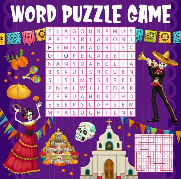 Dia Los Muertos Mexican Holiday Word Search Puzzle Game Worksheet — Vetor de Stock