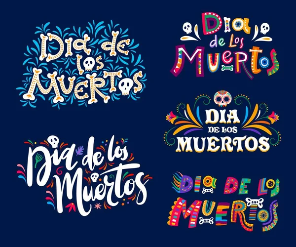 Dia Los Muertos Mexican Holiday Lettering Day Dead Text Cartoon — Stock vektor