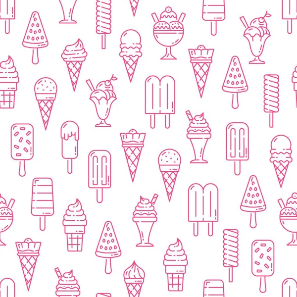 Ice Cream Frozen Sundae Scoop Cone Seamless Pattern Frozen Dessert — Vettoriale Stock