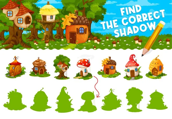 Fairytale Cartoon Houses Find Correct Shadow Kids Maze Game Worksheet — Image vectorielle