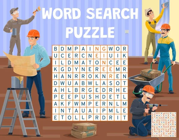 Foreman Workers Word Search Puzzle Game Worksheet Educational Text Riddle — стоковый вектор