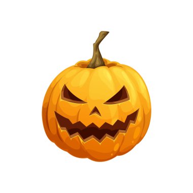 Kafatası yüzlü Cadılar Bayramı balkabağı, vektör karikatür ikonu. Cadılar Bayramı balkabağı kabağı kabağı karakteri ya da korkunç yüzü ve korkunç dişleri olan maskeli korkunç gece için oyma.