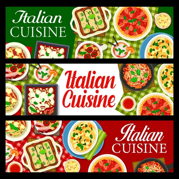Italian Cuisine Food Pasta Lasagna Casserole Italy Restaurant Dishes Vector — Stockový vektor