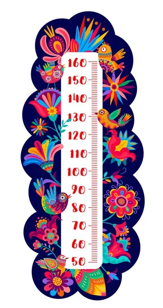 Mexican Alebrije Birds Flowers Kids Height Chart Vector Ruler Children — стоковый вектор