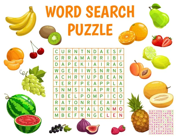 Raw Farm Fruits Berries Word Search Puzzle Game Worksheet Vector — Image vectorielle