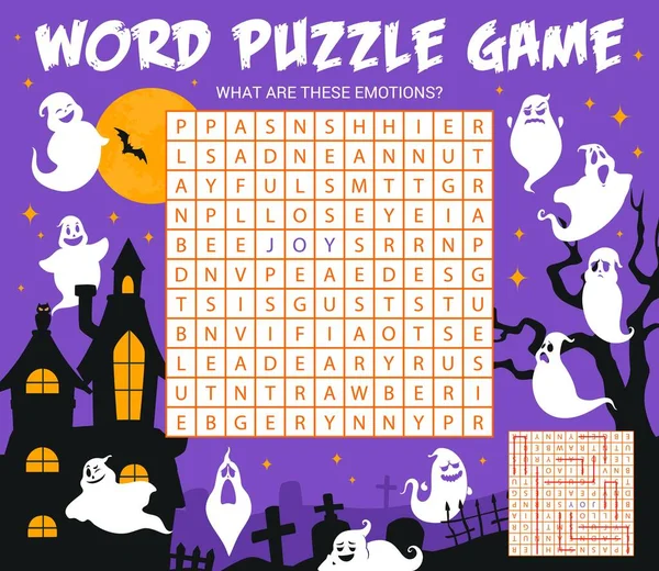 Halloween Geesten Het Kerkhof Woord Zoeken Puzzel Spel Werkblad Vector — Stockvector