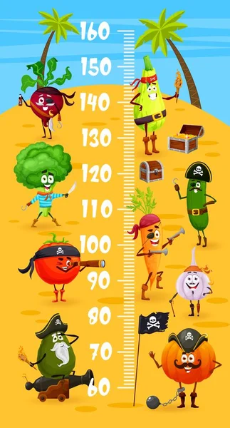 Kids Height Chart Cartoon Vegetables Pirates Corsairs Vector Growth Measure — Stockvektor