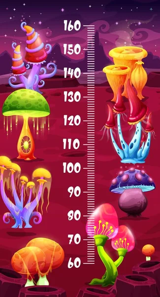 Kids Height Chart Fantasy Magic Mushrooms Space Planet Vector Growth — Stockvector