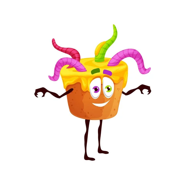 Halloween Cake Jelly Worms Festive Bakery Cartoon Vector Character Traditional — Stockvector