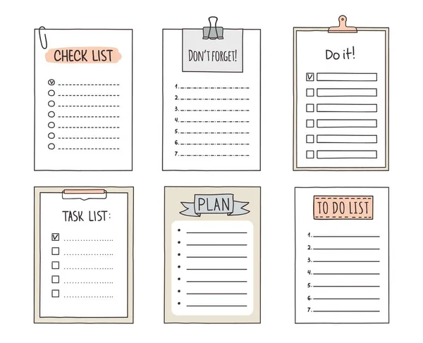 Check List Sketch Clipboard Checklist Notebook Memory Note Paper Vector — Wektor stockowy