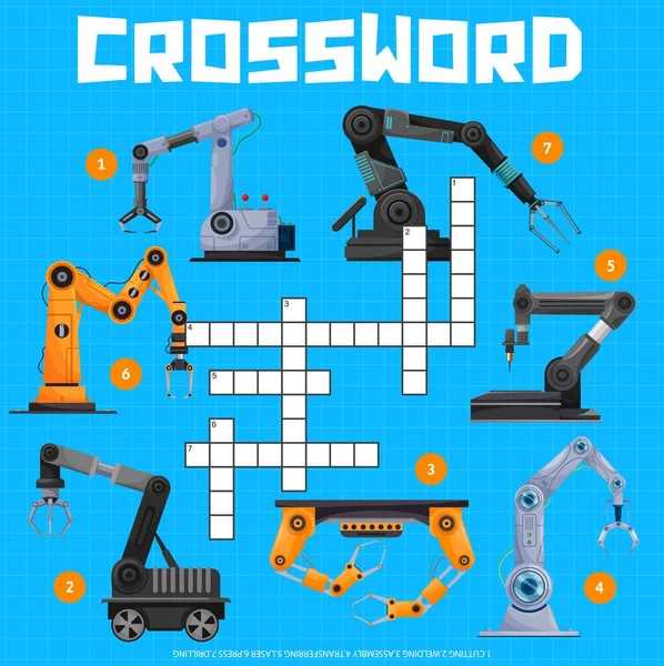 Robot Arms Factory Crossword Grid Find Word Quiz Game Vector — Wektor stockowy