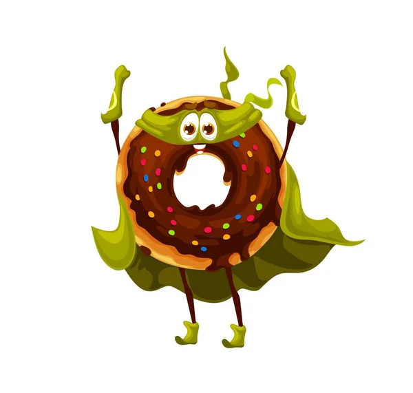Cartoon Donut Superhero Character Takeaway Dessert Fast Food Cafe Sweet — Stock Vector