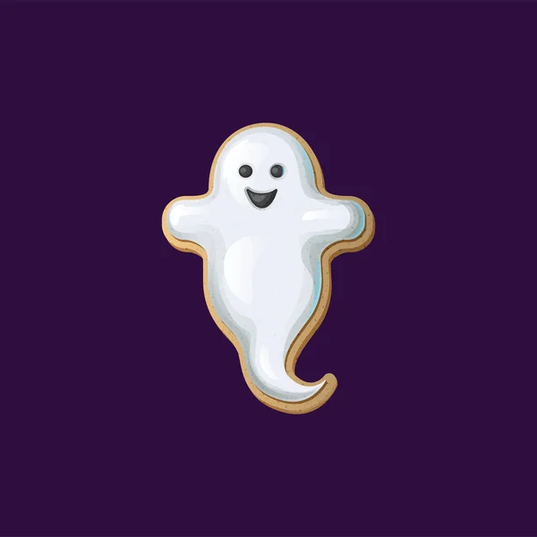 Halloween Gingerbread Cookies Shape Spooky Ghost Icing Isolated Cartoon Festive — Vettoriale Stock
