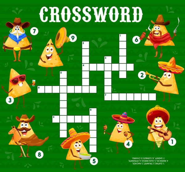 Funny Mexican Nachos Chips Characters Crossword Grid Find Word Quiz — Stock vektor