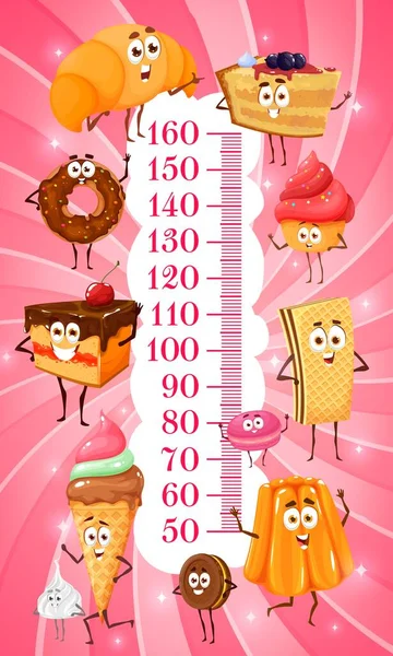 Kids Height Chart Sweet Dessert Cakes Pastry Vector Growth Meter — Wektor stockowy