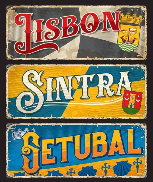 Lisbon Setubal Sintra Portuguese City Plates Travel Stickers Portugal Vector — Stockvector