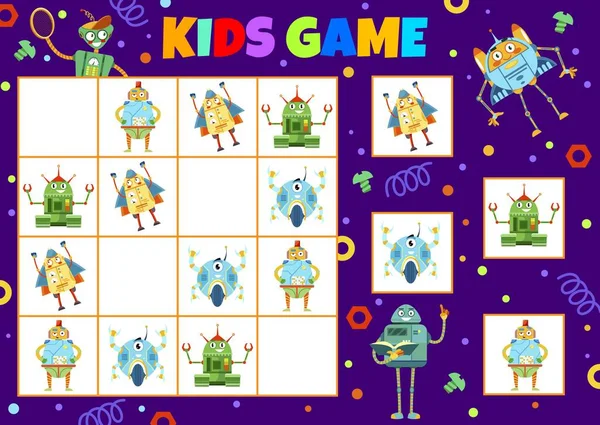 Cartoon Funny Robots Sudoku Kids Game Worksheet Vector Tabletop Board — 图库矢量图片