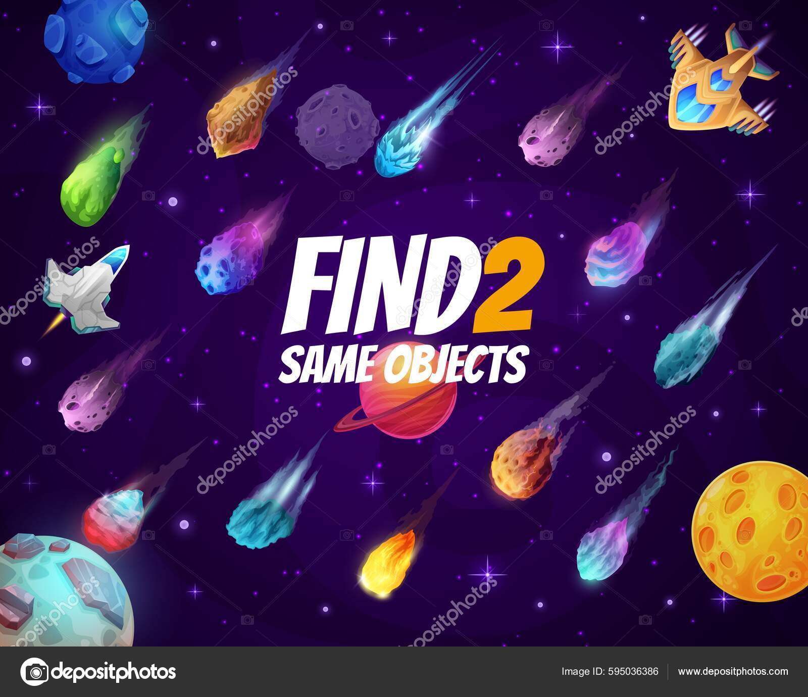 Find Two Same Space Comets Asteroids Meteors Kindergarten Children