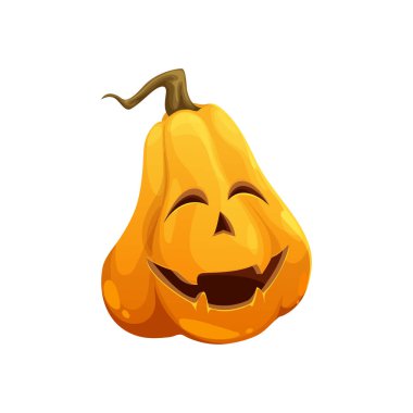 Gülen Cadılar Bayramı balkabağı karakteri ya da vektör korku bayramı ikonu Jack O Lantern. Cadılar Bayramı partisi balkabağı, ürkütücü sırıtışıyla gülüyor, ürkütücü yüzünü oyuyor.