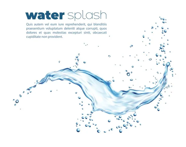 Blue Water Flow Splash Splatters Translucent Liquid Jet Clear Aqua — Vetor de Stock