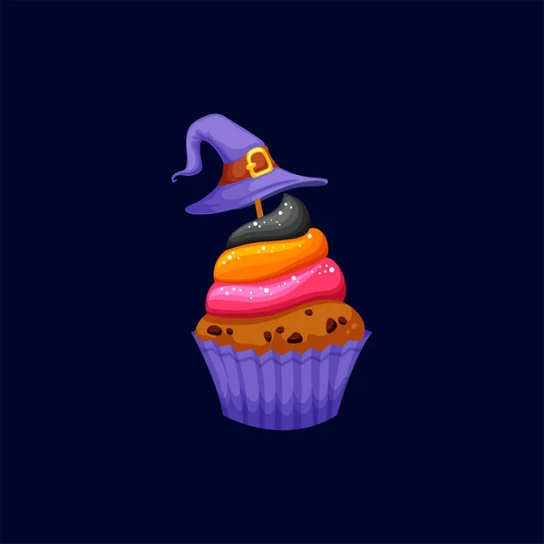 Cupcake Witch Hat Isolated Cartoon Glossy Food Dessert Vector Muffin — Stock Vector