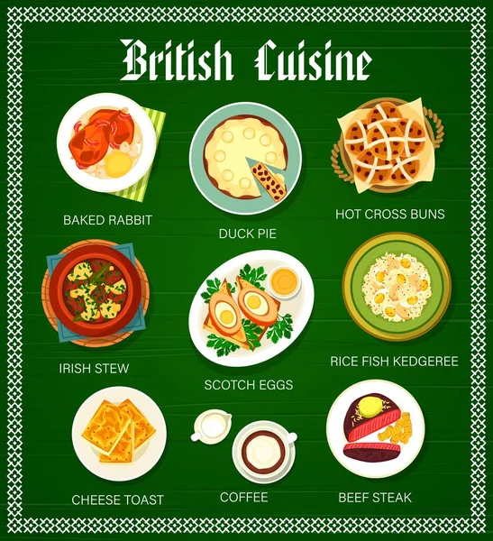 British Cuisine Restaurant Meals Menu Page Template Baked Rabbit Duck — стоковий вектор