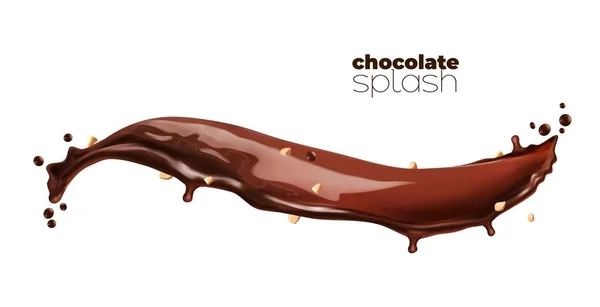 Chocolate Cocoa Coffee Milk Wave Flow Swirl Crushed Peanuts Flying — стоковый вектор