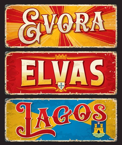 Lagos Evora Elvas Portuguese City Travel Stickers Luggage Tags Vector — Stock Vector