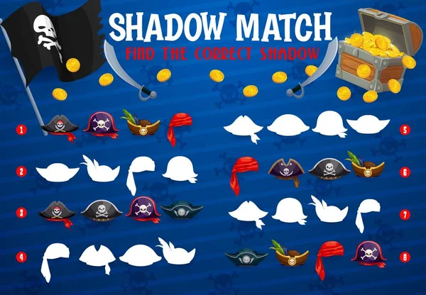 Pirate Tricorn Cocked Hat Bandana Find Correct Shadow Game Educational — Image vectorielle