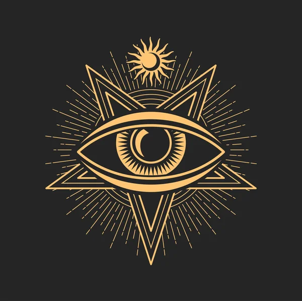 Mata Dan Bintang Okkultus Simbol Esoteris Tato Yang Terisolasi Tanda - Stok Vektor